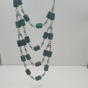 Emerald Green Statement Necklace with Geometric Design